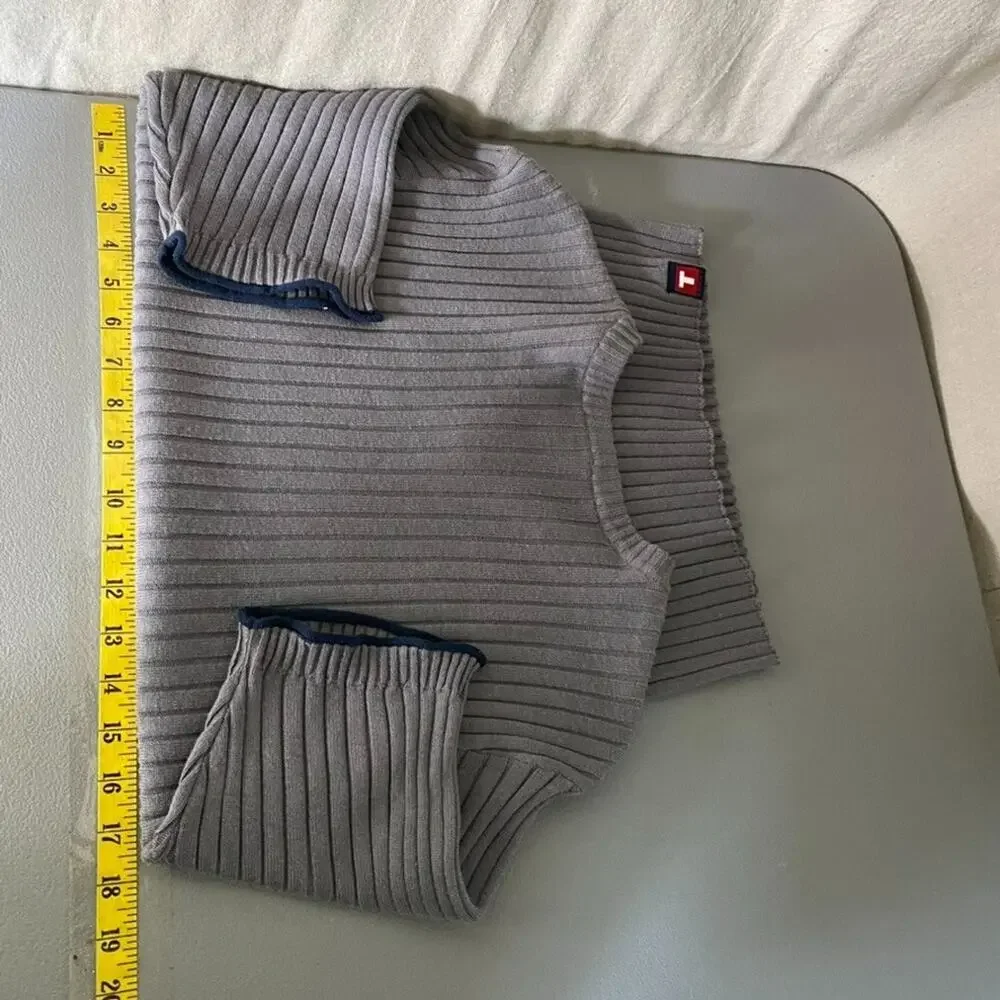 Vintage Tommy Hilfiger Mens Rib Knit Sweater Size XL Fitted Logo Preppy 90s Gray